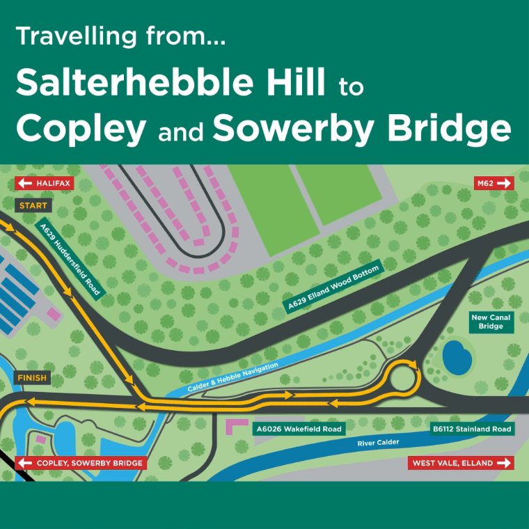 View of the area with arrow linking Halifax  to Copley via the Stainland slip road and A6026 Wakefield Road.